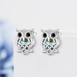Owl Earrings for Women 925 Sterling Silver Owl Stud Earrings Abalone Shell Celtic Knot OwlJewelry for Women Owl Gifts