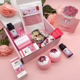 Pamper Gifts for Women, Mothers Day Gifts for Mum, Rose Pamper Set Ideas Gifts For Her Wife Friend Sister, Relaxing Spa Gifts Basket, Self Care Gift, Get Well Soon Bath Set, Thank You Gift Set