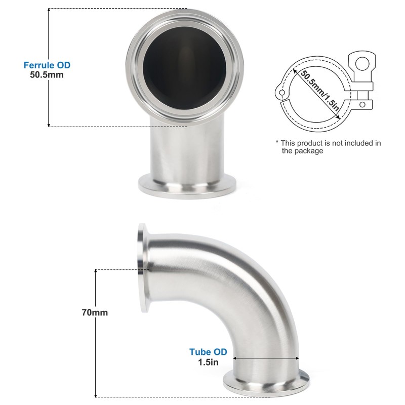 JMCOLMT Elbow 1.5" Tri Clamp Elbow 90 Degree Pipe Fitting