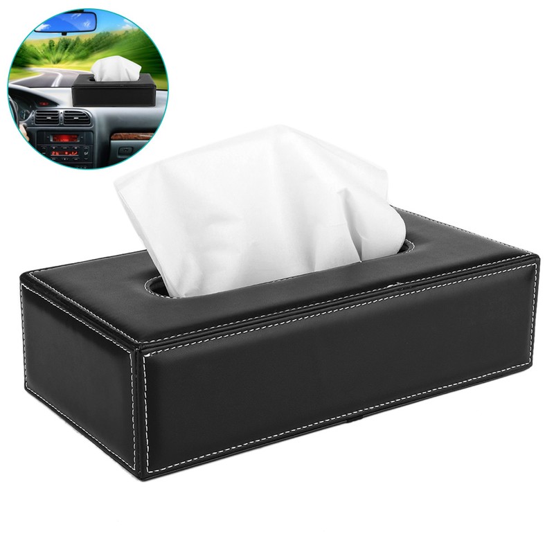 Black PU Leather Sun Visor Tissue Boxes Napkin Paper Towel