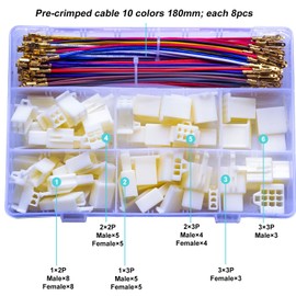 Tcenofoxy JST Molex Cable Connector Kit, 2.8mm Automotive Connectors 1x2P 1x3P 2x2P 2x3P 3x3P Male Female 2P 3P 4P 6P 9P with 20AWG Pre-Crimped Cable (TC-AT2.8)