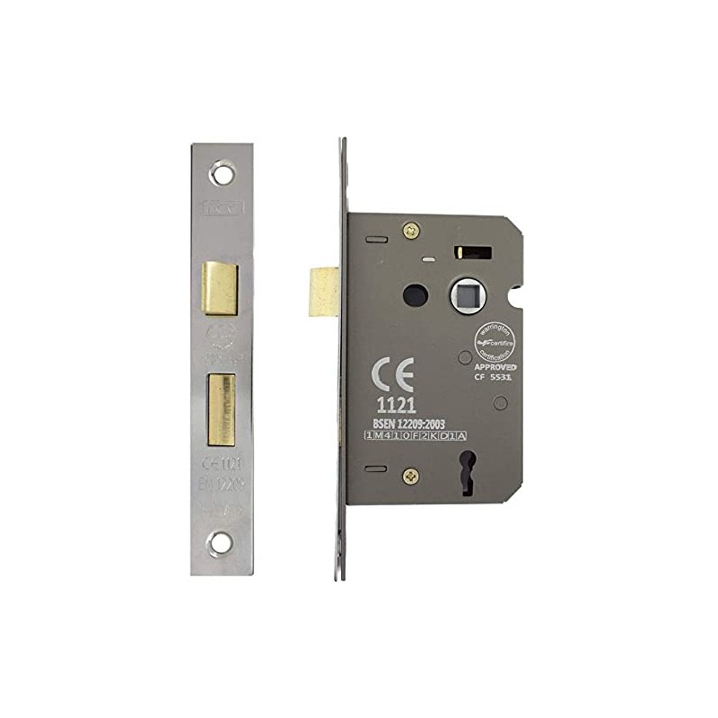 3 Lever Polished Chrome Mortice Sashlock 65mm, Door Lock with