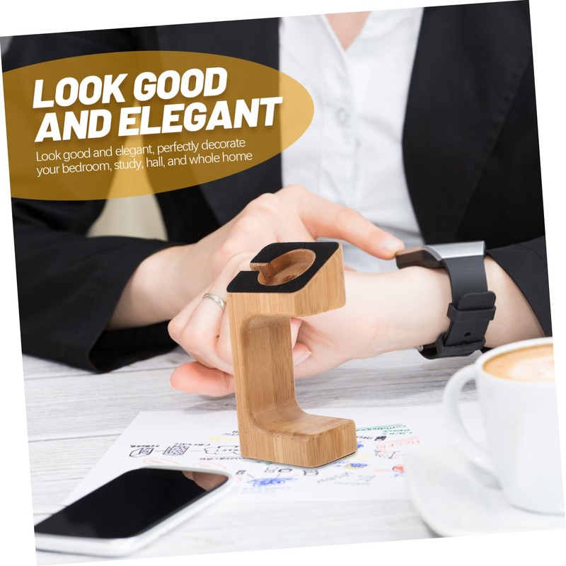 TEHAUX 1Pc Bamboo Smart Watch Charging Stand Elegant Natural Holder