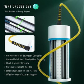 Tendelux Underwater Fishing Light with Controller (Dimmer & Timer), 110V Super Bright Green LED Submersible Light Attractants for Docks, Boats or Kayaks, IP68 Rated for Fresh & Salt Water (30ft Cable)