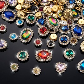 160PCS Sew on Rhinestones for Jewelry Costumes with Light Gold Plated Claws Sewing Glass Crystals Gems for Necklaces Brooches Dress Hair Bows Hats Decor