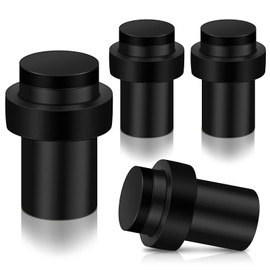4 Pack Door Stops, Black Door Stoppers for Floor Wall Mounted with Rubber Bumper, Indoors Outdoors Doorstops, Stainless Steel Heavy Door Stopper for Skirtings