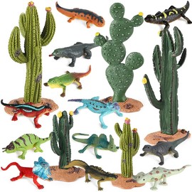 EOIVSH Lizard Toys and Cacti Figures, 17Pcs Plastic Desert Reptiles Figurines, Educational Animal Toys Playset&Gift for Kids, Great for Landscape Decoration Party Favor
