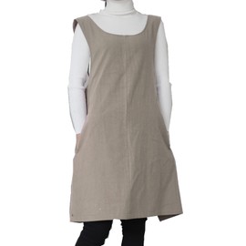 AOBBYBBS Cotton Linen Apron Halter CrossBack Bandage Aprons Japanese Style X Shape Pocket (Khaki)