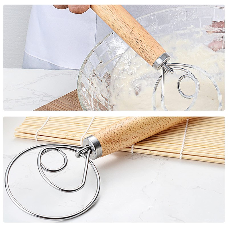 Danish Dough Whisk Mixer ValueHall 2 Pcs Premium Mixer Wooden