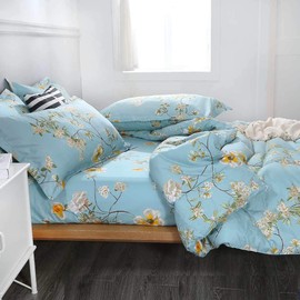 Nanko King Fitted Bed Sheet 78x80 Deep Pocket Mattress Teal Floral Farmhouse Best Luxury Cool Soft Lightweight Microfiber Bedding Set 2 Pillowcases 10 11 12 14 inch Green White Flower