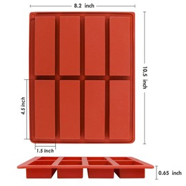 Webake Chocolate Molds Silicone Bar Mold for Granola Cereal Energy Bars, 4.5 Inch Long Rectangular For Baking, Butter, 8 Cavities