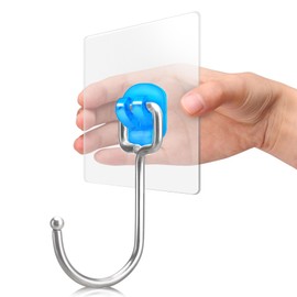 Antimbee 10-Pack Large Adhesive Hooks,Heavy Duty Adhesive Hooks 37 lb(Max),Sticky Wall Hooks fit Home,Bathroom,Kitchen,Office and Outdoor (Transparent Blue)