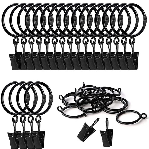 20 Pcs Black Curtain Hooks Rings Inner Diameter 50mm Suitable for Shower Curtains, Window Curtains, Cafes