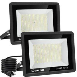 Ceena 2 Pack 240W Plug in LED Flood Light Outdoor, 24000lm Super Bright Floodlight with Switch and 5.9FT Wire, IP66 Waterproof 6000K LED Work Lights for Basketball Court, Playground, Stadium
