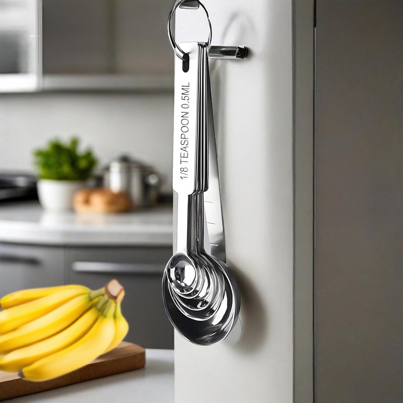 YUNYU Stainless Steel Measuring Spoons Set with Ruler, 5Pcs Kitchen