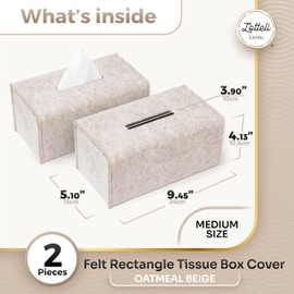 2 Pack Tissue Box Cover - Decorative Tissue Box Holder - Modern Felt Tissue Box Cover Rectangle - Medium Size - Oatmeal