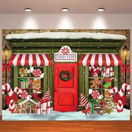 HQM Christmas Store Photography Backdrop Gift Shop Workshop Winter Snowflake Led Snowman Xmas Eve Holiday Party Photo Background Family Holiday Banner Supplies 7x5ft