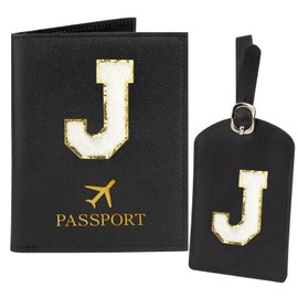 Passport Holder for Travel Essentials for Women Initial Luggage Tags for Suitcase PU Leather Passport Cover International Travel Must Haves Cute Passport Wallet Waterproof Case Name Tag for Luggage J