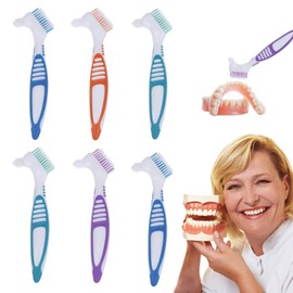 QSZHSL 6 Stück tragbare Prothesenreinigungsbürsten mit Moderaten Mehrschichtigen Borsten, Doppelseitige Prothesenreinigungsbürsten, Zahnbürste für Zahnersatz, Zahnprothesen, Gebiss, Retainer (6)