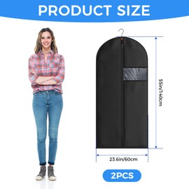 Boyfield Dress Bags,60×140 CM Long Style Suit Bag 2 Pack PEVA Garment Bags With Zipper,Clear Window,Reusable,Waterproof Dustproof for Gowns,Coats,Dresses,Coats(Black)