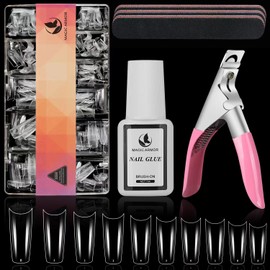 MAGIC ARMOR 504 Pieces Short French Nail Tips, Artificial Nails with Nail Glue, 10 Sizes, Half Cover Nail Tips for Acrylic Nails, Ballerina Nails, Clear Medium Artificial Nails & Nail Files, Nail