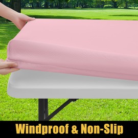 Smiry Rectangle Picnic Table Cloth, Waterproof Elastic Fitted Tablecloths for 6 Foot Tables, Washable Polyester Table Cover for Camping, Indoor and Outdoor (Pink, 30"x72")