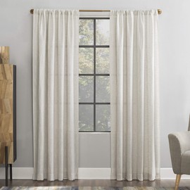 Scott Living Wallis Crosshatch Slub Textured Linen Blend Sheer Rod Pocket Curtain Panel, 52" x 63", Ivory