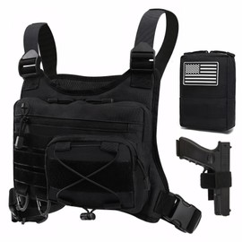 Vdones Running Chest Bag Tactical Running Vest with Pistol Holster Versatile Motorcycle Chest Pouch CCW Chest Pack