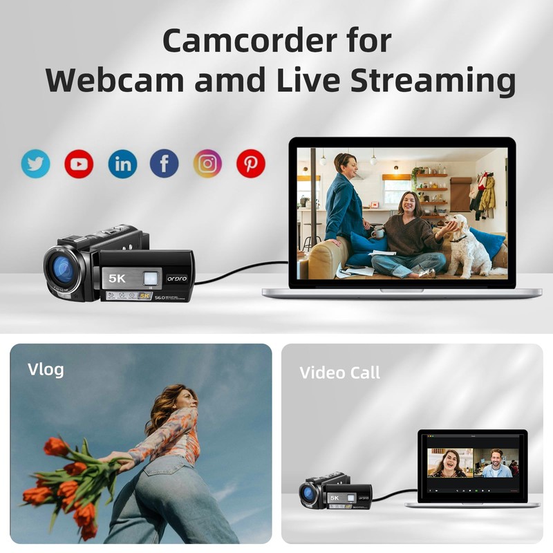 ORDRO 5K Video Camera Camcorder WiFi Night Vision Vlogging Camera