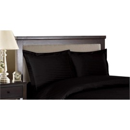 Royal Tradition Stripes Black 300 Thread Count Twin/Twin XL Duvet Cover Set 100% Cotton 3PC Comforter Cover Set Button Enclosures