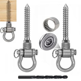 WWFFEN 180° Swing Screw Hook, 140 mm Stainless Steel Swing Suspension Hanging Chair with Bearings for Wooden Beams Ceiling Hooks, Playground Yoga Hammock, 2 Pieces/675 kg Capacity