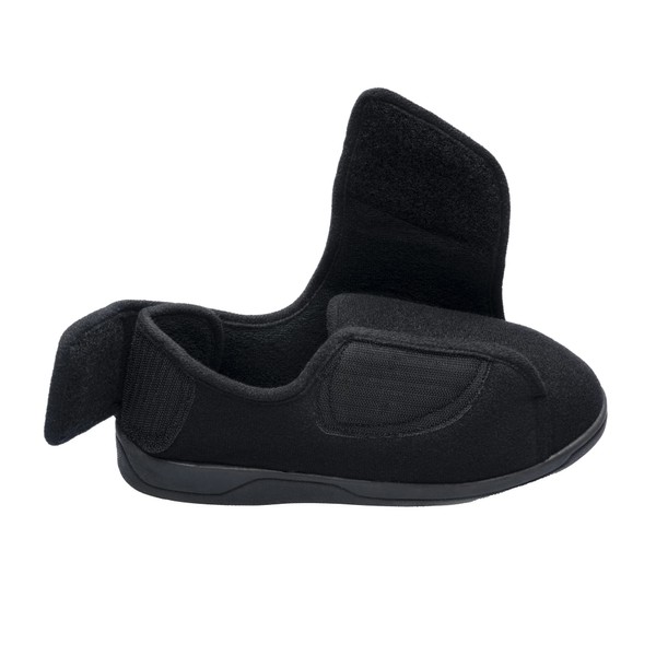 Happy Touch Men's Multi Adjustable Extra Wide 80-D Memory Foam Diabetic Slippers for Swollen Feet, Edema, Arthritis, Elderly Indoor/Outdoor, (Black, 12)