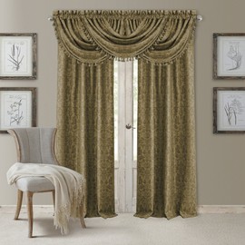 Elrene Home Fashions 20863ELR Antonia Blackout Rod Pocket/Back Tab Window Curtain Panel,Antique Gold,Valance