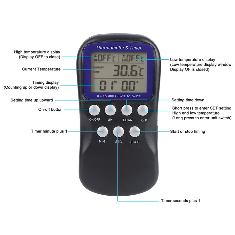 Digital Electric Food Thermometer for Oven Barbecue Grill Cooking Kitchen