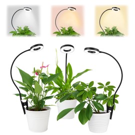 QWORK 3 Pack Grow Lights for Indoor Plants Full Spectrum, Clip On Growing Lamp with 3-Color Modes, Auto Timer & Dimmable Levels for Indoor Growing
