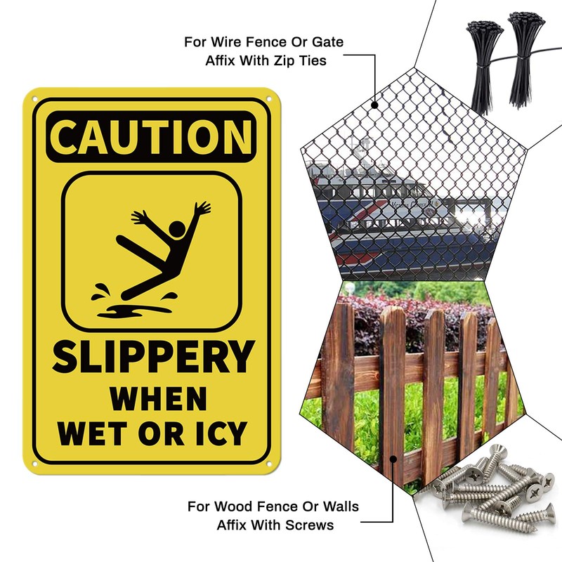 GLOBLELAND Caution Slippery When Wet or Icy Sign 20x30 cm