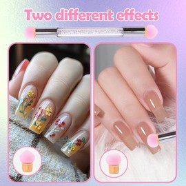 JUGUTA Nail Art Round Sponges and Sponge Brush, Ombre Brush Nail Art with 4 Replacement Heads, Double Head Sponge Nail Brush, Dab Brush, Sponge Brush, Applicator for Nail Art, Rendering Gel Nails