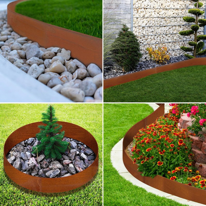 LAVEVE Landscape Edging Pre-Rusted Galvanized Steel, Hammer-in Metal Garden Edging