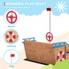 Large Pirate Ship Sandbox, Wooden Sand Box with Seat and