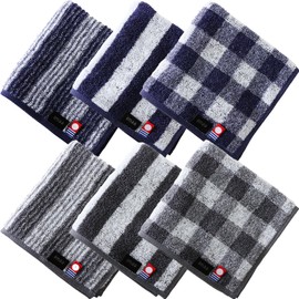 imaa Imabari Towel, Certified Handkerchief, Antibacterial, Odor Resistant, Hand Towel, Towel Handkerchief, Made in Japan, Cotton, Polylactic Acid, PLA, Gray Navy, Assorted 6 Pieces