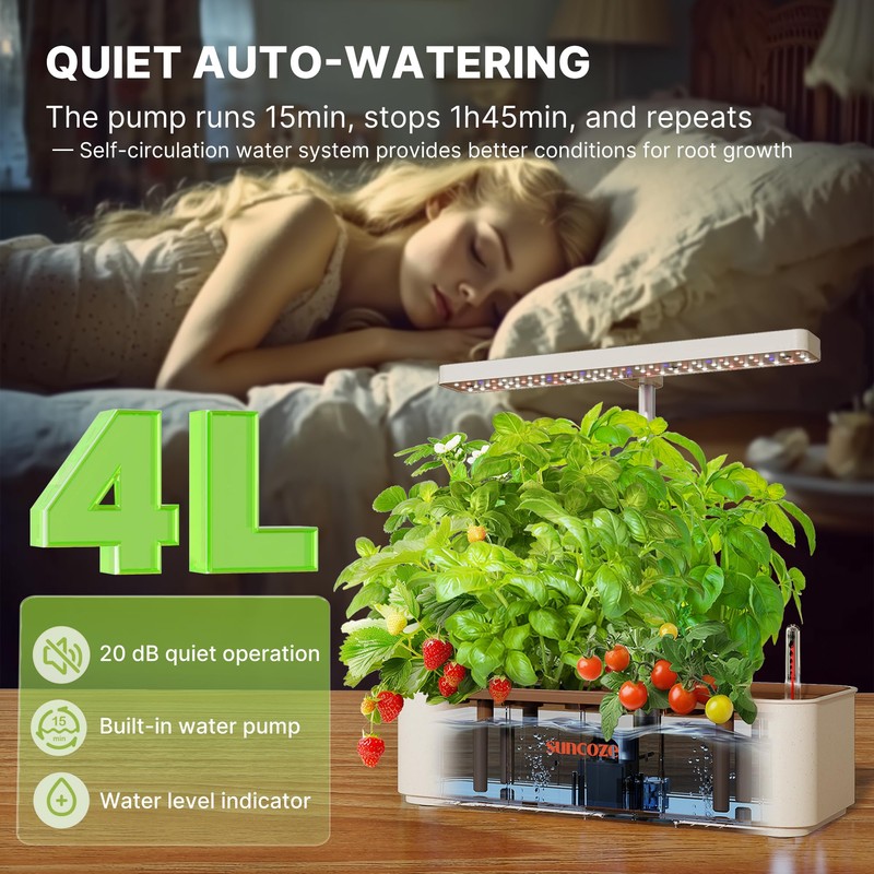 SUNCOZE Hydroponics Growing System Kit 12 Pods, 24W LED Grow