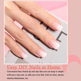 240Pcs False Nails Kit - 240Pcs Natural Gradient Nude Pink Fake Nails - Acrylic Square Fake Nails Pink Tips - 12 Sizes Glossy Full Cover Stick on Ballerina for Women Girls Nail Art Manicure
