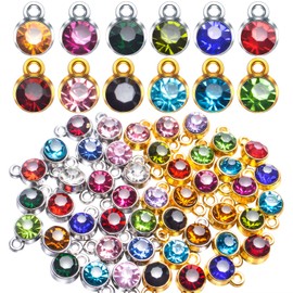 Crystal Pendant Charms,48pcs Golden Silver Crystal Birthstone Charms Rhinestone Pendants Crystal Beads Charms with Rings for Jewelry Necklace Bracelet Earring Arts Making Accessories,12 Colors