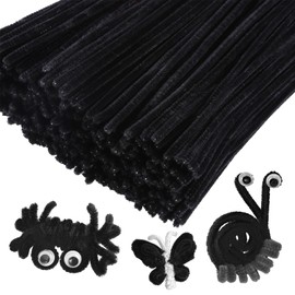 Pipe Cleaners Craft, 200PCS Black Chenille Stems, Thick Pipe Cleaners Bulk for Kids Arts and Crafts Projects, Hair Braid, Christmas Decorations(6 mm x 12 Inch)