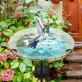 SUBOLO Bird Bath for Outdoors Solar Powered Glass Bird Bath Bowl with Metal Stake for Yard Lawn Garden Decorations, Transparent