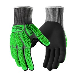 COOLJOB A5 Cut Resistant Gloves with Impact Resistant TPR, Touchscreen Nitrile Dipped Safety Work Gloves with Grip, 1 Pair Green Large