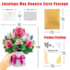 GREETING ART Roses Bouquet Pop Up Card, 10.8 inch Paper Rose Bouquet Greeting Cards for Valentine's Day, Anniversary, Mothers Day, Birthday, Flowers 3D Greeting Card