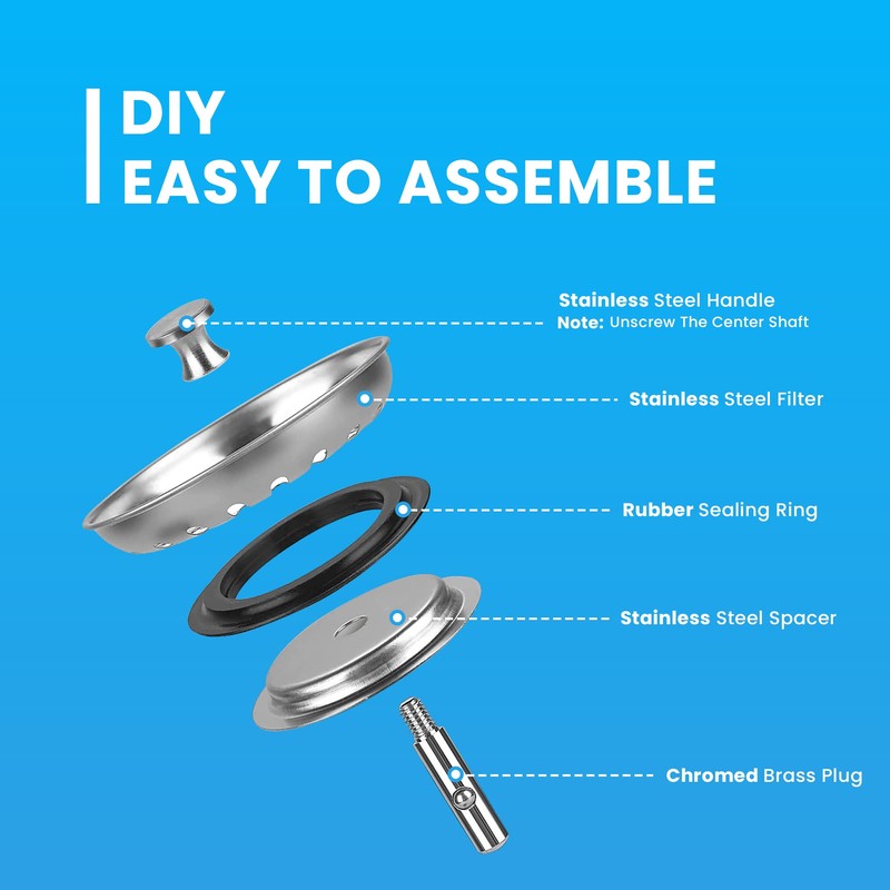 Kitchen Sink Strainer Drainer Plug - 84mm Thick Stainless Steel