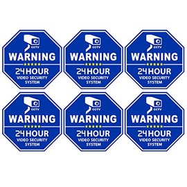 CCTV Camera Video Surveillance Security Door & Window Stickers, Blue Octagon-Shaped, 84mm X 84mm Vinyl Decals - Indoor & Outdoor Use, UV Protected & Waterproof - 6 Labels