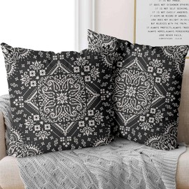 XPHZZL Cushion Covers Set of 2 Pack - Dutch Velvet Double Sided Boho Style Ethnic Pattern Design Decorative Square Pillowcases Pillow Covers 45 x 45 CM for Home Decor Sofa Bedroom Car-Black